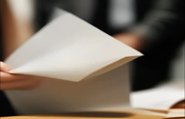 Example proof photo: hands holding a document envelope at an office counter